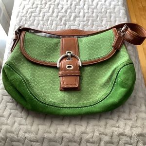 Coach F10926 Green Canvas bag w/Tan Leather Trim.